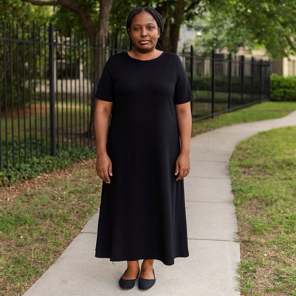 Chico's Dress NWT Size 3 (XL) Elbow-Sleeved Black Maxi Bateau Neckline A-Line - Picture 1 of 7